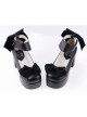 Black 3.1" High Heel Sexy PU Round Toe Ankle Straps Bow Decoration Platform Girls Lolita Shoes