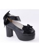 Black 3.1" High Heel Sexy PU Round Toe Ankle Straps Bow Decoration Platform Girls Lolita Shoes