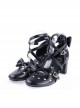 Black 2.6" High Heel Elegant Patent Leather Pointed Toe Criss Cross Straps Bow Decoration Platform Girls Lolita Shoes