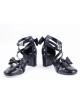 Black 2.6" High Heel Elegant Patent Leather Pointed Toe Criss Cross Straps Bow Decoration Platform Girls Lolita Shoes