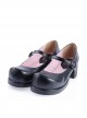 Black 1.8" High Heel Gorgeous Polyurethane Wedge Toe Strap Platform Girls Lolita Shoes