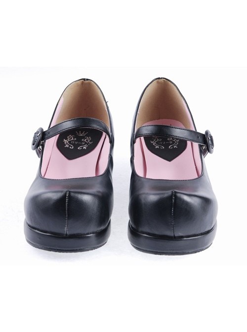 Black 1.8" High Heel Gorgeous Polyurethane Wedge Toe Strap Platform Girls Lolita Shoes