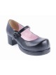 Black 1.8" High Heel Gorgeous Polyurethane Wedge Toe Strap Platform Girls Lolita Shoes