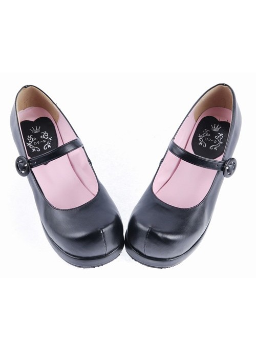 Black 1.8" High Heel Gorgeous Polyurethane Wedge Toe Strap Platform Girls Lolita Shoes