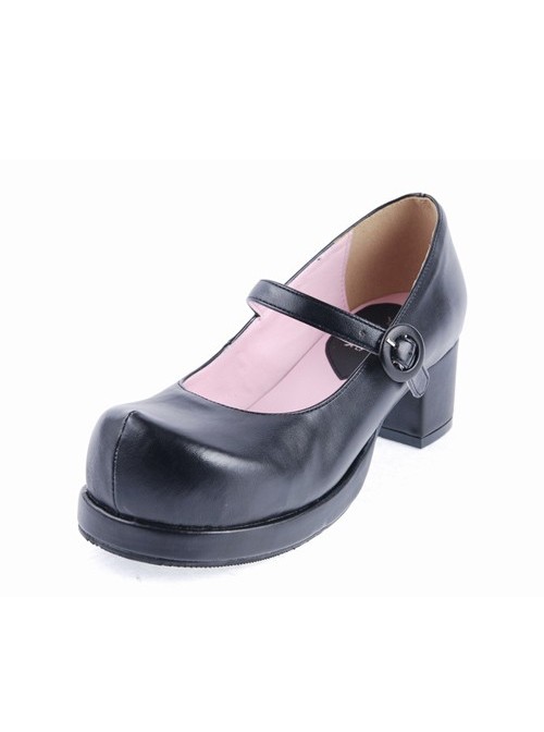 Black 1.8" High Heel Gorgeous Polyurethane Wedge Toe Strap Platform Girls Lolita Shoes