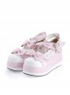 Pink 2.8" High Heel Glamorous Synthetic Leather Round Toe Ankle Straps Bow Decoration Platform Girls Lolita Shoes