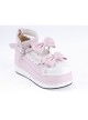 Pink 2.8" High Heel Glamorous Synthetic Leather Round Toe Ankle Straps Bow Decoration Platform Girls Lolita Shoes