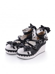 Black & White2.8" High Heel Adorable Polyurethane Round Toe Criss Cross Straps Platform Girls Lolita Shoes