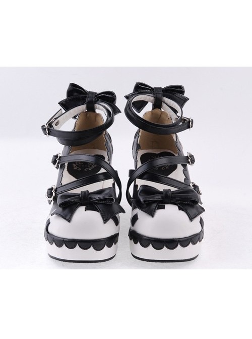 Black & White2.8" High Heel Adorable Polyurethane Round Toe Criss Cross Straps Platform Girls Lolita Shoes