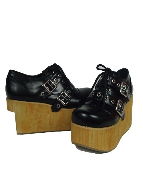 Black 3.7" Heel High Lovely Patent Leather Round Toe Cross Straps Platform Girls Lolita Shoes