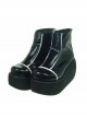 Black & White 3.1" Heel High Stylish Patent Leather Round Toe Scalloped Platform Girls Lolita Shoes