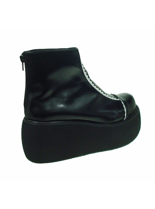 Black & White 3.1" Heel High Stylish Patent Leather Round Toe Scalloped Platform Girls Lolita Shoes