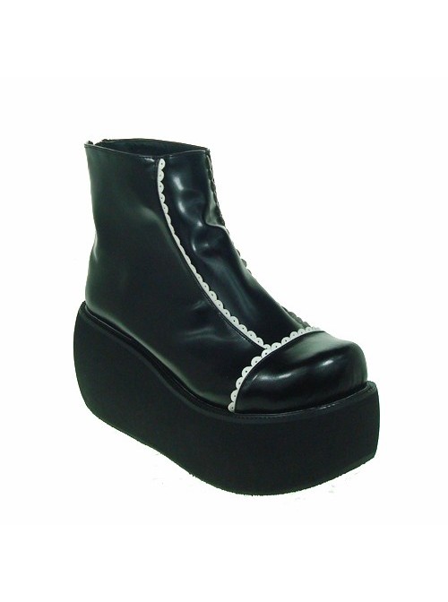 Black & White 3.1" Heel High Stylish Patent Leather Round Toe Scalloped Platform Girls Lolita Shoes