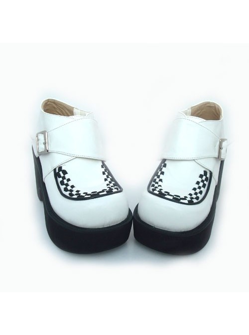 White 3.5" Heel High Beautiful Synthetic Leather Round Toe Cross Straps Platform Girls Lolita Shoes