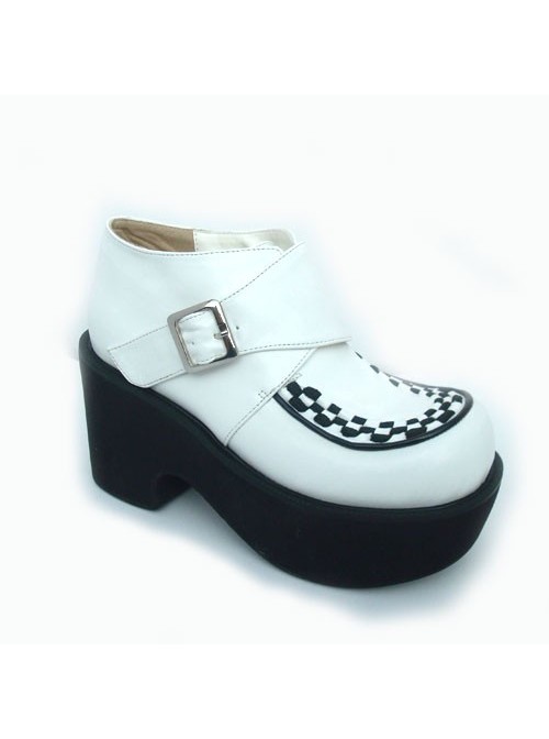 White 3.5" Heel High Beautiful Synthetic Leather Round Toe Cross Straps Platform Girls Lolita Shoes