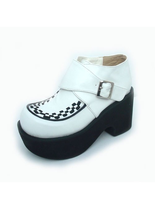 White 3.5" Heel High Beautiful Synthetic Leather Round Toe Cross Straps Platform Girls Lolita Shoes