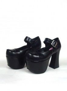 Black 4.9" Heel High Charming Patent Leather Round Toe Cross Straps Platform Girls Lolita Shoes