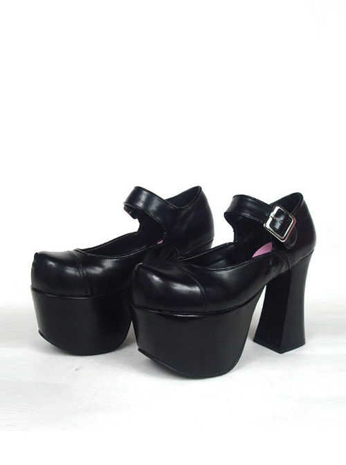 Black 4.9" Heel High Charming Patent Leather Round Toe Cross Straps Platform Girls Lolita Shoes