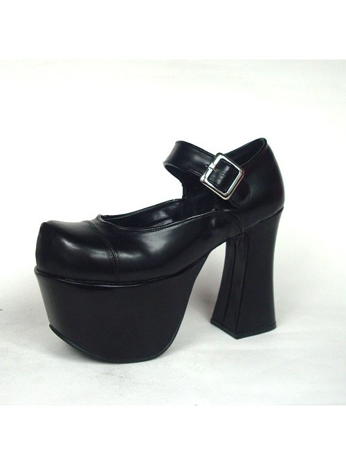 Black 4.9" Heel High Charming Patent Leather Round Toe Cross Straps Platform Girls Lolita Shoes