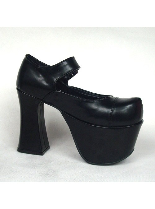 Black 4.9" Heel High Charming Patent Leather Round Toe Cross Straps Platform Girls Lolita Shoes