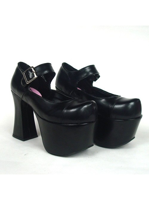 Black 4.9" Heel High Charming Patent Leather Round Toe Cross Straps Platform Girls Lolita Shoes