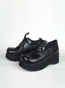 Black 2.4" Heel High Adorable Patent Leather Round Toe Lace Tie Platform Lady Lolita Shoes