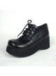 Black 2.4" Heel High Adorable Patent Leather Round Toe Lace Tie Platform Lady Lolita Shoes