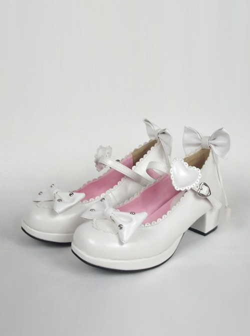 White 1.8" Heel High Lovely PU Point Toe Bow Decoration Platform Girls Lolita Shoes