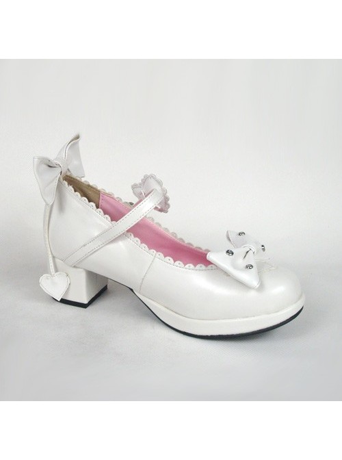 White 1.8" Heel High Lovely PU Point Toe Bow Decoration Platform Girls Lolita Shoes