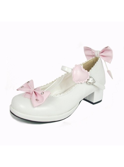 White & Pink 1.8" Heel High Cute Suede Point Toe Bowknot Platform Girls Lolita Shoes