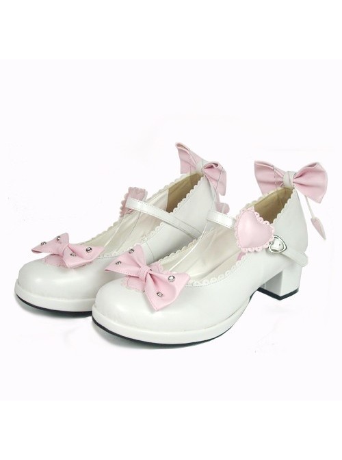 White & Pink 1.8" Heel High Cute Suede Point Toe Bowknot Platform Girls Lolita Shoes