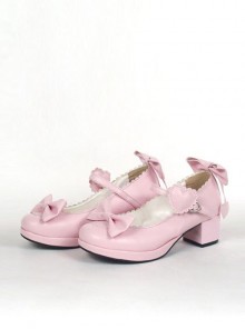 Pink 1.8" Heel High Gorgeous PU Point Toe Bow Decoration Platform Girls Lolita Shoes