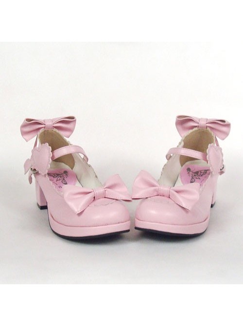 Pink 1.8" Heel High Gorgeous PU Point Toe Bow Decoration Platform Girls Lolita Shoes