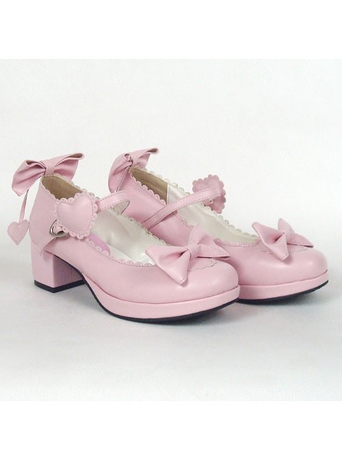 Pink 1.8" Heel High Gorgeous PU Point Toe Bow Decoration Platform Girls Lolita Shoes