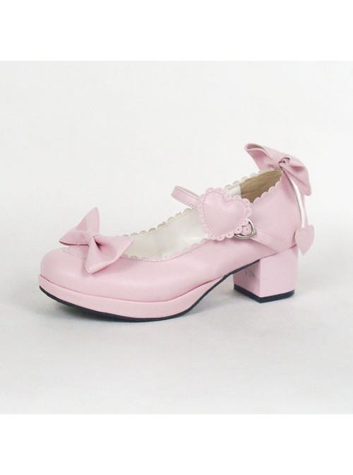 Pink 1.8" Heel High Gorgeous PU Point Toe Bow Decoration Platform Girls Lolita Shoes