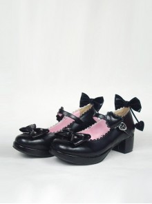 Black 1.8" Heel High Romatic Synthetic Leather Point Toe Bow Decoration Platform Girls Lolita Shoes