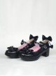 Black 1.8" Heel High Romatic Synthetic Leather Point Toe Bow Decoration Platform Girls Lolita Shoes