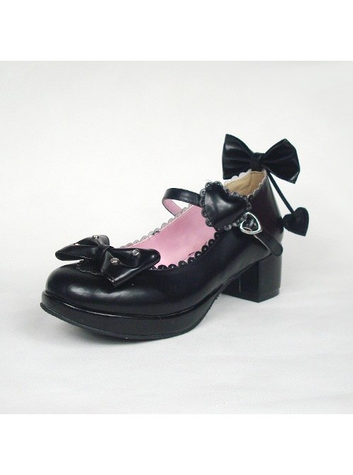 Black 1.8" Heel High Romatic Synthetic Leather Point Toe Bow Decoration Platform Girls Lolita Shoes