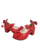 Red 1.8" Heel High Cute PU Point Toe Bowknot Platform Girls Lolita Shoes
