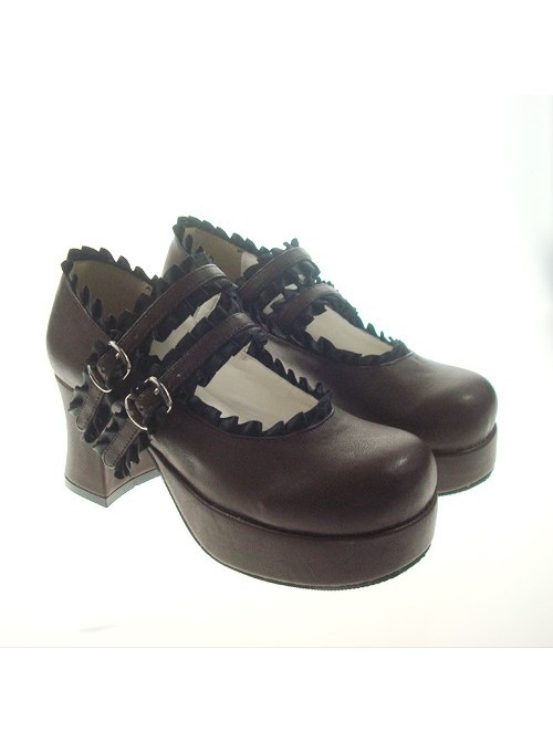 Brown 2.9" Heel High Classic Polyurethane Round Toe Cross Straps Platform Lady Lolita Shoes