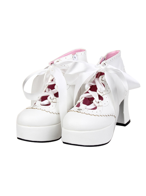 White 2.9" Heel High Special Synthetic Leather Round Toe Ankle Straps Platform Girls Lolita Shoes