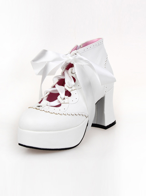 White 2.9" Heel High Special Synthetic Leather Round Toe Ankle Straps Platform Girls Lolita Shoes