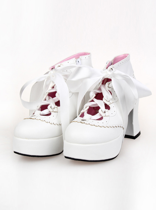 White 2.9" Heel High Special Synthetic Leather Round Toe Ankle Straps Platform Girls Lolita Shoes