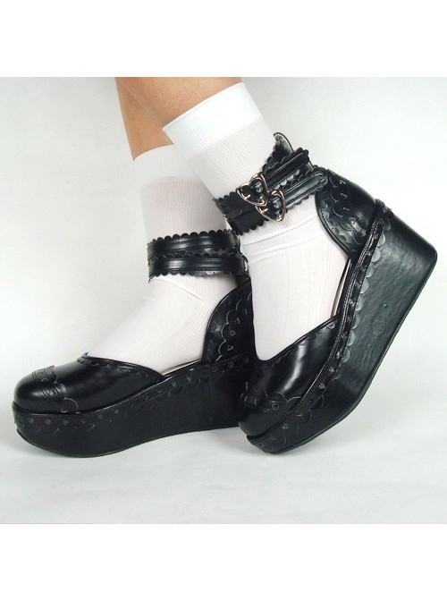 Black 3.1" Heel High Stylish Suede Round Toe Ankle Straps Platform Girls Lolita Shoes