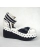 Black & White 3.1" Heel High Cute PU Round Toe Ankle Straps Platform Girls Lolita Shoes