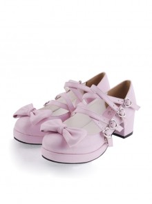 Pink 1.8" Heel High Cute Point Toe Bow Decoration Platform Girls Lolita Shoes