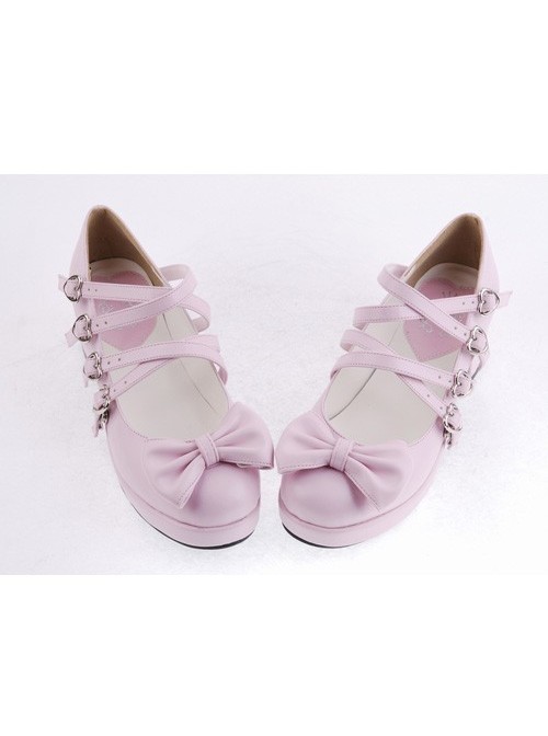 Pink 1.8" Heel High Cute Point Toe Bow Decoration Platform Girls Lolita Shoes