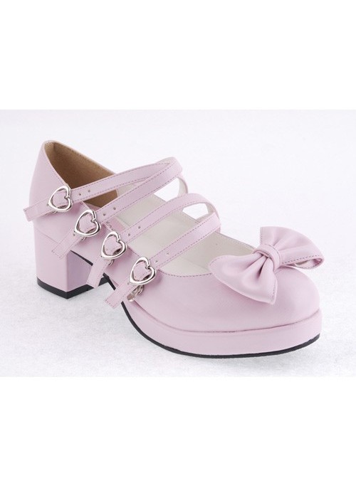 Pink 1.8" Heel High Cute Point Toe Bow Decoration Platform Girls Lolita Shoes