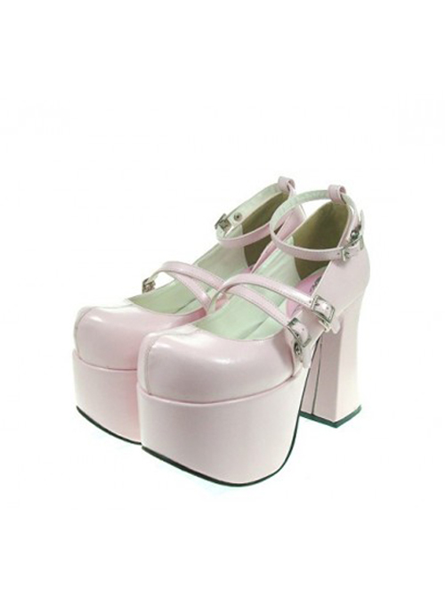 Pink 4.9" Heel High Adorable Polyurethane Round Toe Scalloped Platform Girls Lolita Shoes