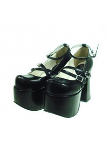 Black 4.9" Heel High Stylish Synthetic Leather Round Toe Scalloped Platform Girls Lolita Shoes